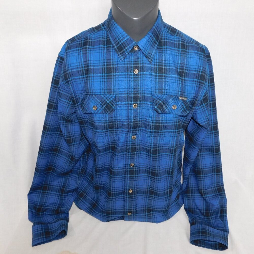 Eddie Bauer Blue Black Check Plaid Flannel Long Sleeve Shirt Mens LT Tall Large